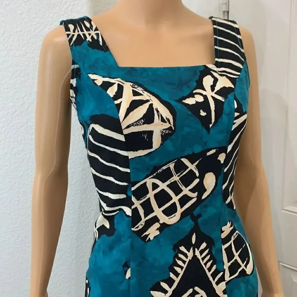 All That Jazz 5/6 Teal Black Fish Tropical Square Neck Sleeveless Mini Summer